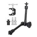 Magic Arm With Super Clamp 11 inch Articulating Friction Crab Clamp With 1/4 inch And 3/8 inch Thread For Dslr Camera Rig, Monitor,Led Lights And Flash Light.