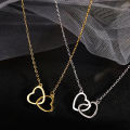 Double Heart Necklace Stainless Steel Hollow Heart Pendant Clavicle Necklace Yao Store. 
