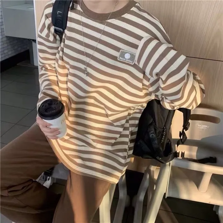 2023Spring%20and%20Autumn%20New%20Korean%20Style%20Loose%20CasualinsStriped%20Long%20SleeveTT-shirt%20Girls'%20Design%20Sense%20Niche%20Clothes%20-%20Image%203