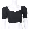 Women Solid Color Crop Top, Puff Sleeves Square Collar Pullover Vintage Style Clothes. 
