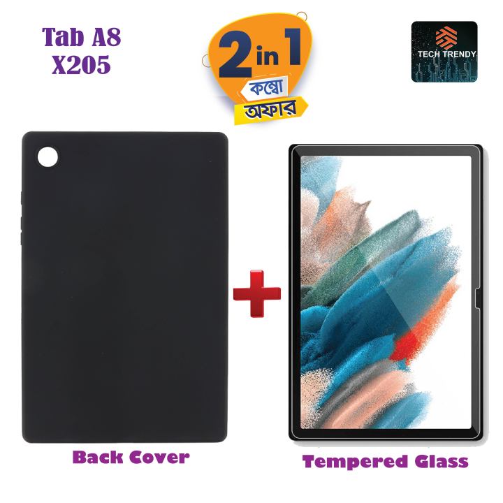 Samsung Galaxy Tab A8 X205/X200 TPU Back Back Cover Black Color + Tempered Glass Protector for Samsung Galaxy Tab A8 X205/X200 (2in1 Combo)