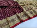 Soft Silk Katan Saree Without Blouse Piece for Women Dark Maroon and Gold Combination - Suitable for All Seasons - Casual Wear. 