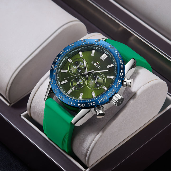 Swish foreign trade cross-border watch three eyes six needle movement chronograph function calendar silicone tape men's watch 1120