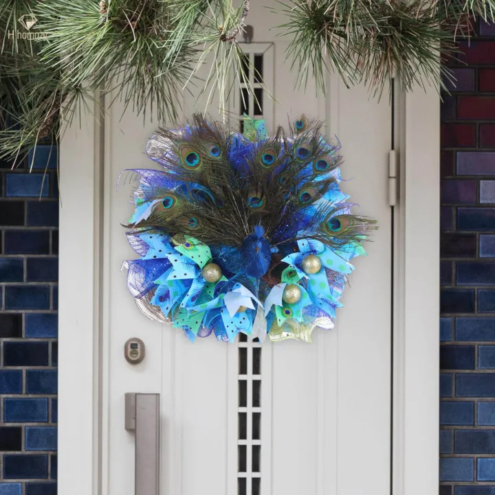 Artificial%20Peacock%20Feathers%20Wreath%2047cm%20Fireplace%20Simulation%20Feather%20Garland%20-%20Image%204