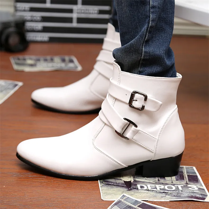 Luxury Leather Chelsea Boots Men Designer White Dress Boots Men Casual High  top Buckle Strap Formal Shoes Men Motorcycle Boots | Daraz.com.bd