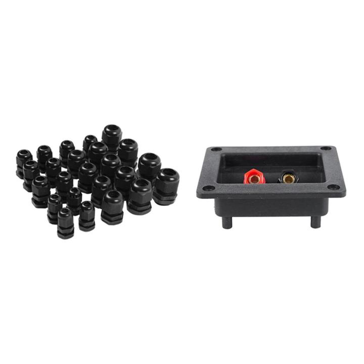 BRADOO- 1 Pcs 90X78Mm Square Binding Post Type Speaker Box & 24 Pcs Adjustable 3.5 - 13Mm Cable Gland Joints