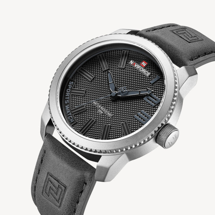 NAVIFORCE%20NF9202%20Gray%20PU%20Leather%20Analog%20Watch%20For%20Men%20-%20Silver%20&%20Gray%20-%20Image%203