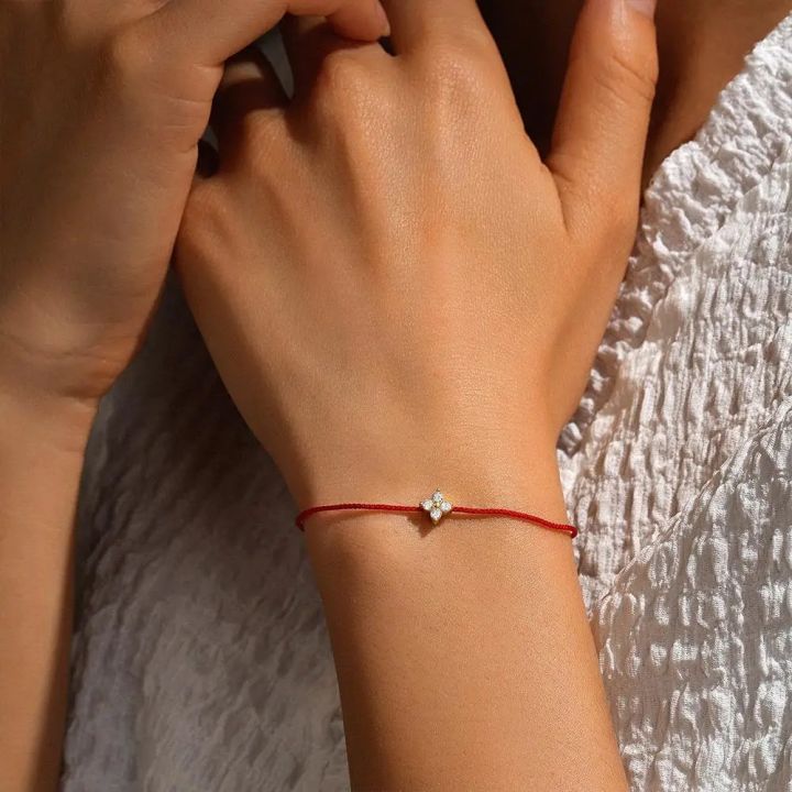 BOAKO 925 Sterling Silver Lucky Couple Bracelet Single Geometric Zircon Red Rope Women's Bracelets Valentine's Anniversary Gift