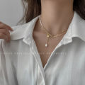 High-end ins bow pearl necklace female gentle fairy niche design exquisite clavicle chain temperament neck necklace. 