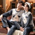 Autumn Winter Pajama Sets Pyjamas Women Cartoon Cute Home Wear Men Pijama Clothes Flannel Sleepwear Dinosaur Couple Sleepwear. 