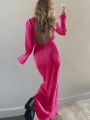 Side with Me Long Sleeve Bodycon Robe Split Dress Women 2022 Summer Backless Casual Holiday Evening Woman Party Dresses. 