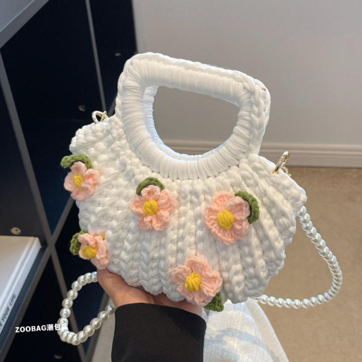 Summer Accessory Crochet Bags Artisanal Designer Collection Cotton Thread Handwoven Handbags Small Size Lightweight Ladies  Bag for Beach Outing Women's Fashion Casual Style Accessory for Vacation