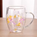 Heat Resistant Dry Flowers Cup High Borosilicate Glass Simple Double Wall Glass Cup With Handle Floral Trends Espresso Milk Mug. 