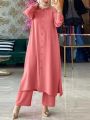 Women Lapel Neck Long Sleeve Shirt Wide Leg Pant Sets Fashion Urban Tracksuit Islamic Ramadan Turkey Clothing. 