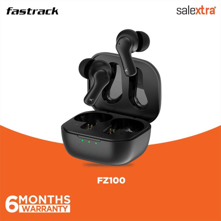 FASTRACK FPODS FZ100 MEGA 50HRS PLAYTIME TRULY WIRELESS BLACK EAR BUDS EXTRA DEEP BASS QUAD MIC NITROFAST CHARGE