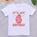 2th-10th Birthday Gift Graphic Print Tshirt For Girls Donuts Crown T Shirt Kids Clothes Summer Kawaii Children Clothing T-Shirt. 