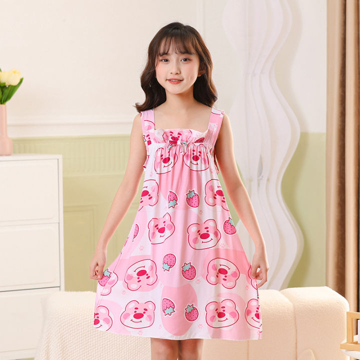 Children's%20Clothes%20Cotton%20Silk%20Pajamas%20Girl's%20Summer%20Pajama%20Skirt%20Little%20Girl%20Sling%20Princess%20Dress%20-%20Image%208