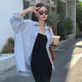 Cold Style High-Grade Casual Blue Loose Long-Sleeved Shirt for Women Spring New Mid-Length Coat Top Niche. 