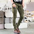 Motorcycle Denim Pants Men's Black Jeans Fashion Stretch Zipper Skinny Jeans Pleated Moto Biker Men Slim Pants Hot Selling. 