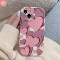 Pink Gradient Love Heart Case for Oppo A3s A7 A72 A5s A92 A57 A1K A17 A96 A17K A76 A12 A11K A15 A11 A35 A53 A33 A32 A74 A9 A5 A95 A15s A54 A77 A16 A16s A31 A52 A55 A36 A12E A77S Simple Glossy Plaid Back Cover 3D Wavy Curved Edge.