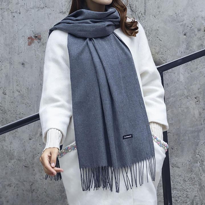 Winter Women's Solid Color Knittng Scarf Long Thicken Warm Soft Windproof Scarves for Girls Large Cashmere Shawls for Outdoor