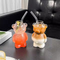 Cartoon Bear Shaped Coffee Mug Cute Bear Mug Glass Cup With Straw Transparent Creative Glass Juice Cup Milky Tea Cup.