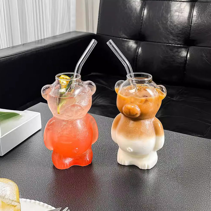 Cartoon%20Bear%20Shaped%20Coffee%20Mug%20Cute%20Bear%20Mug%20Glass%20Cup%20With%20Straw%20Transparent%20Creative%20Glass%20Juice%20Cup%20Milky%20Tea%20Cup%20-%20Image%202