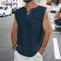 Sleeveless Tee Shirt Stylish Men's V-neck Le-up Ta Tops Sleeveless Solid Color Shirt with Patch cket Trendy Stwear. 
