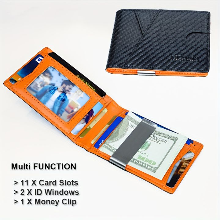 Ultra-thin Carbon Fiber Wallet For Man, RFID Anti-theft Brush Bilfold Credit Card Wallets Clip Credit Card