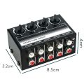 4 Channel Stereo Audio Mixer Support RCA Input and Output Mini Passive Stereo Mixer with Separate Volume Controls. 