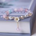 Fashion Korean White Flower Purple Beaded Bracelet for Women Charm Crystal Beads Elastic Adjustable Bracelet Friendship Jewelry. 