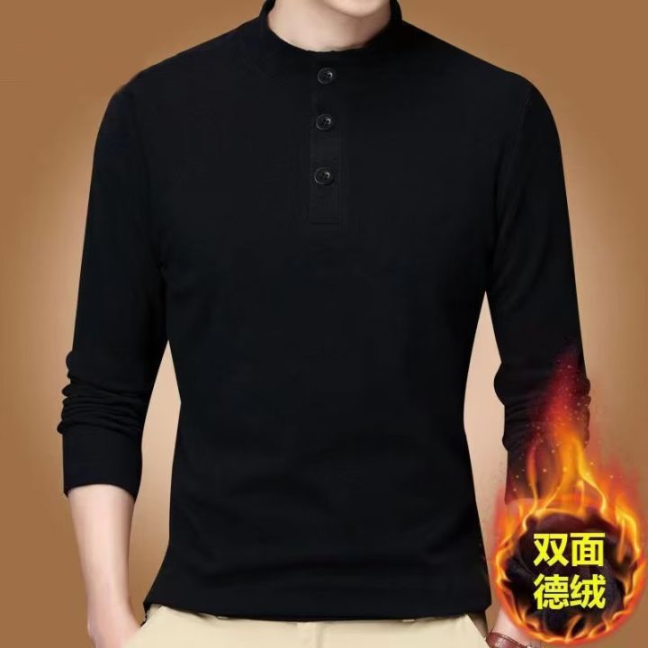 Double-sided%20velvet%20stand%20collar%20padded%20long%20sleeve%20t-shirt%20men's%20solid%20color%20autumn%20and%20winter%20thermal%20base%20layer%20top%20korean%20autumn%20coat%20-%20Image%202