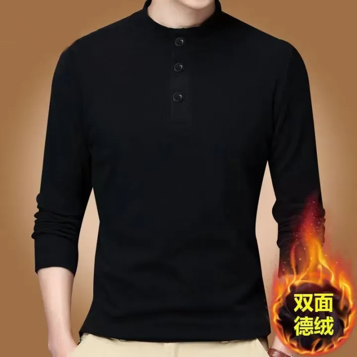 Double-sided%20velvet%20stand%20collar%20padded%20long%20sleeve%20t-shirt%20men's%20solid%20color%20autumn%20and%20winter%20thermal%20base%20layer%20top%20korean%20autumn%20coat%20-%20Image%202