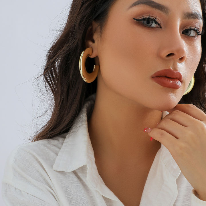 跨境潮流时尚嘻哈冷淡风耳圈女欧美高级感金属耳环2023 earrings