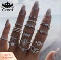 Carat 15Pcs/Set Boho Women Rhinestone Leaf Heart Geometric Finger Ring Jewelry Gift.