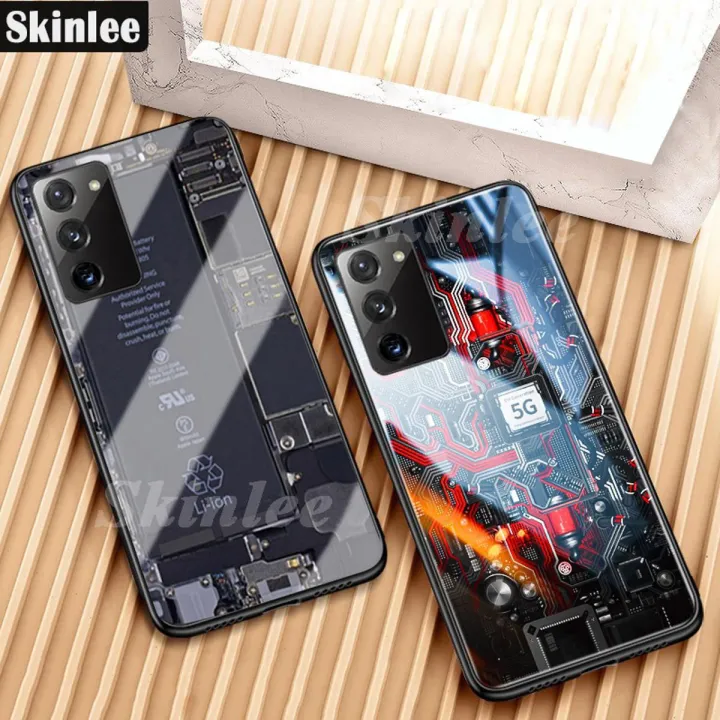 For Samsung Galaxy S21 FE Back Cover Version Theme Case Tempered Glass Protection shockproof Cover for Samsung S21FE case Transparent Circuit Board Design Full Coverage Phone cases