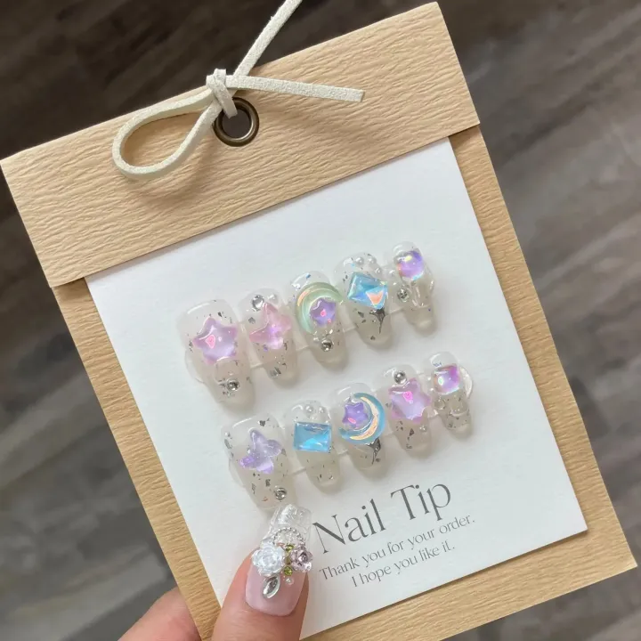 10Pcs%20Gradient%20Candy%20Color%20Press%20On%20Nails%20Handmade%20Nails%20With%203D%20Star%20Moon%20Rhinestone%20Design%20Full%20Cover%20Wearable%20Nail%20Tips%20-%20Image%204
