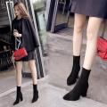 Ankle Chunky High Heel Sock Chelsea Boots Women Autumn Fashion Pointed Frosted Suede Short Boots Female Pumps Warm Boots. 