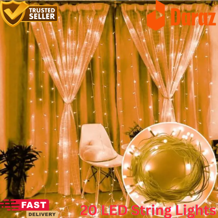 Golden 20 LED Fairy Lights 15ft DC Powered Warm String Light for Home