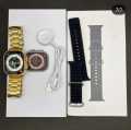 Watch 8 Ultra Gold Edition Smartwatch with Sports Mode 49MM Gold and Orange/Black Belt Smartwatch With **ple Logo.