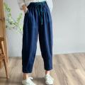Artistic Retro Leisure Style Linen Elastic Waist All-Match Summer Harem Pants.