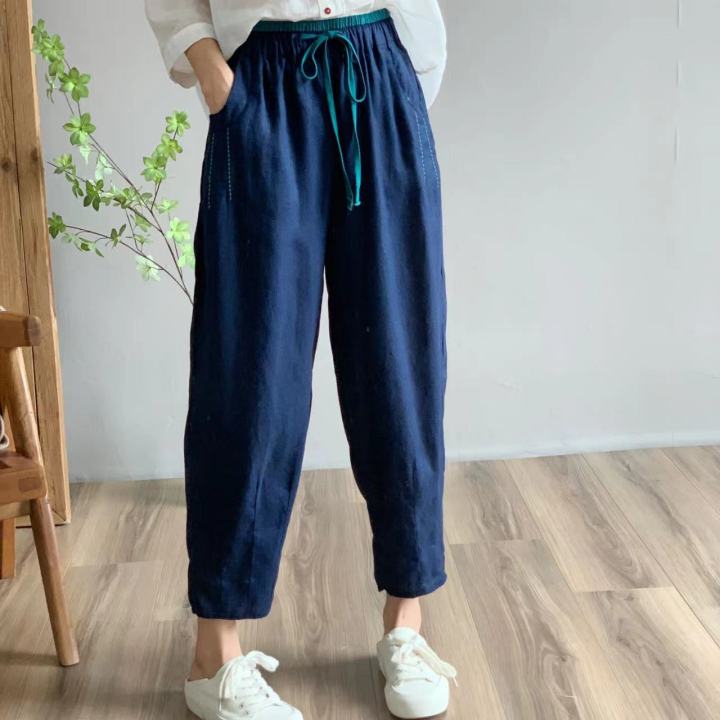 Artistic%20Retro%20Leisure%20Style%20Linen%20Elastic%20Waist%20All-Match%20Summer%20Harem%20Pants%20-%20Image%203