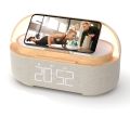 JAEEE Digital Alarm Clock Radio with Bluetooth Speaker,15W Wireless Charger, Dual Wireless Speaker,Adjustable Loud Alarm Sound.