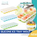 Reusable 14 Cavity Ice Cube Tray Silicone Creative Ice Box Silicone Cooler Ice Mold with Lid Fruit Juice Freezer Box.