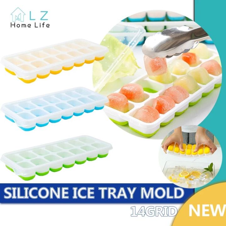 Reusable 14 Cavity Ice Cube Tray Silicone Creative Ice Box Silicone Cooler Ice Mold with Lid Fruit Juice Freezer Box
