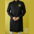 Stylish Semi Long Black Cotton Printed Punjabi for Men Panjabi New Collection For Boys Black Panjabi - Panjabi.
