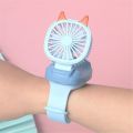 Cartton Cat Design Portable Wrist Strap Mini Watch Hand Held Fan USB Charging Small Rechargeable Fans With Colorful LED Lights. 