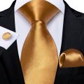 Classic Golden Solid Ties for Men Silk Polyster 150cm Length Wedding Party Neck Tie Set Pocket Square Men Gift Wholesale. 
