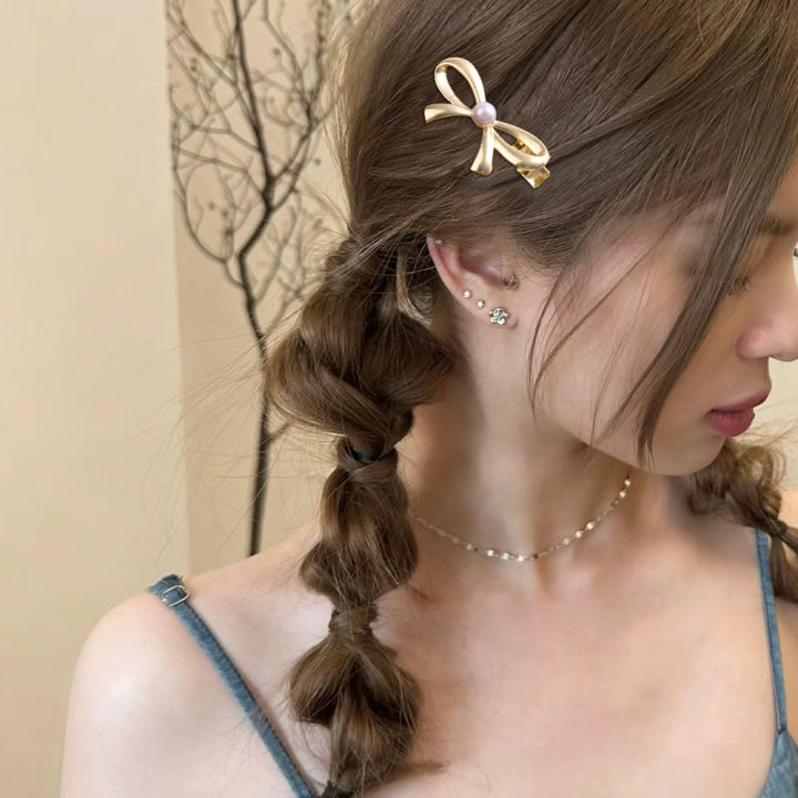 1/2Pcs%20Y2K%20Metal%20Pearl%20Bow%20Hairpin%20Fashion%20Design%20Hair%20Clip%20for%20Girls%20Female%20Hair%20Accessories%20-%20Image%203