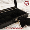 Wooden Watch Organizer 10 partition watch box for men and women (black). 